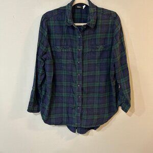 Urban Outfitters BDG Obie Flannel Button Down Plaid Shirt Navy Blue Green Medium